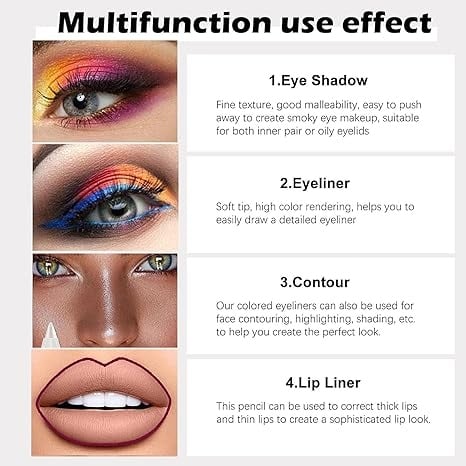 ✏️14-Pack Waterproof Colored Gel Eyeliner Pencil – Metallic & Shimmer Finishes, Smudge-Proof ✨