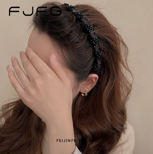 ✨Black Hairband with Pearls for Everyday Use