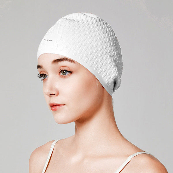 Women's silicone ear-protecting swimming cap