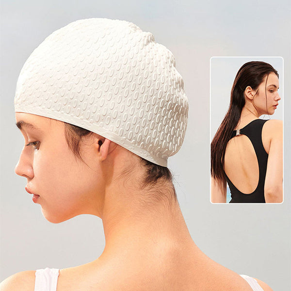 Women's silicone ear-protecting swimming cap