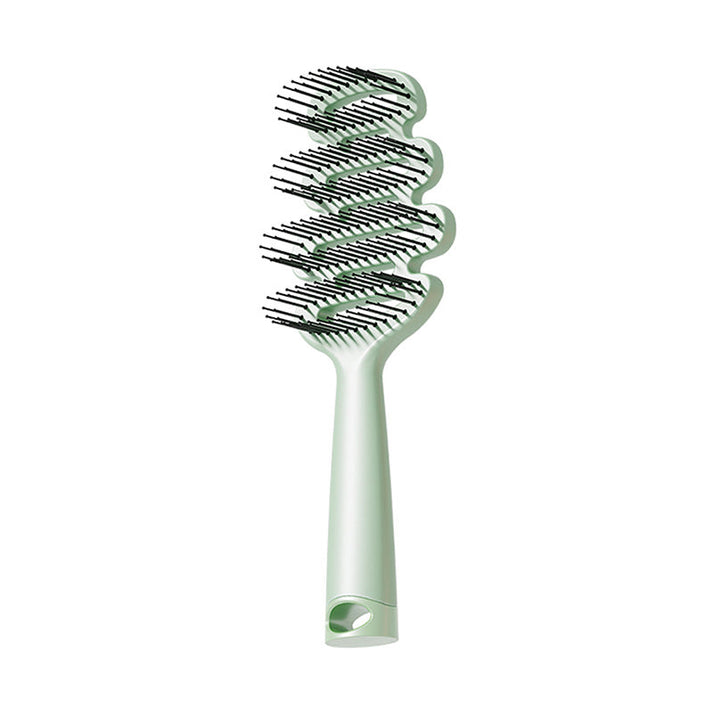 Curved hairbrush with ventilation