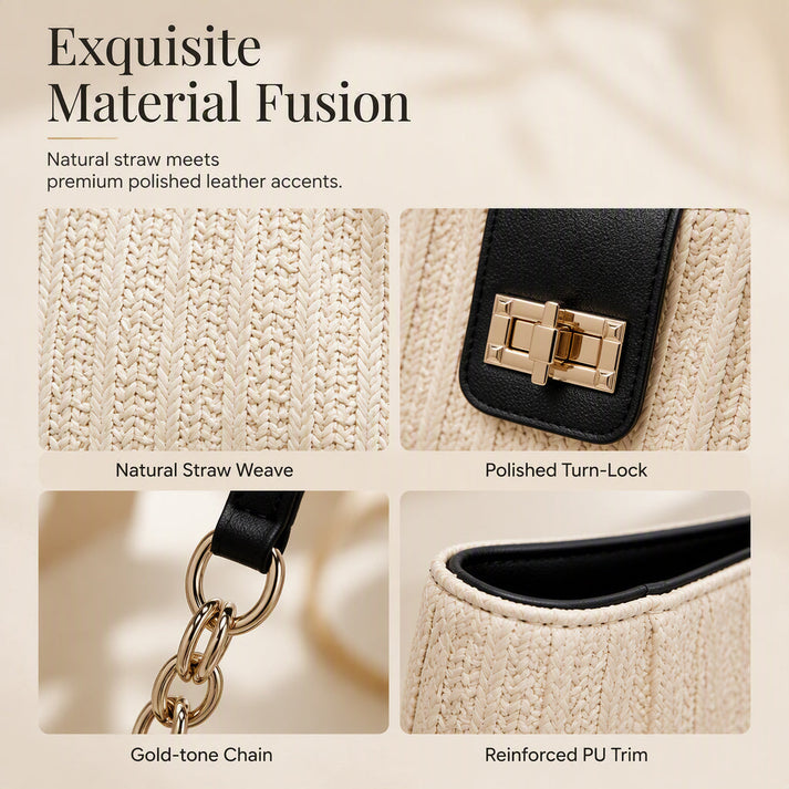 👜 Chic Woven Straw Shoulder Bag 🌿 | Stylish Faux Leather Trim | Perfect for Everyday & Vacation Looks ✨