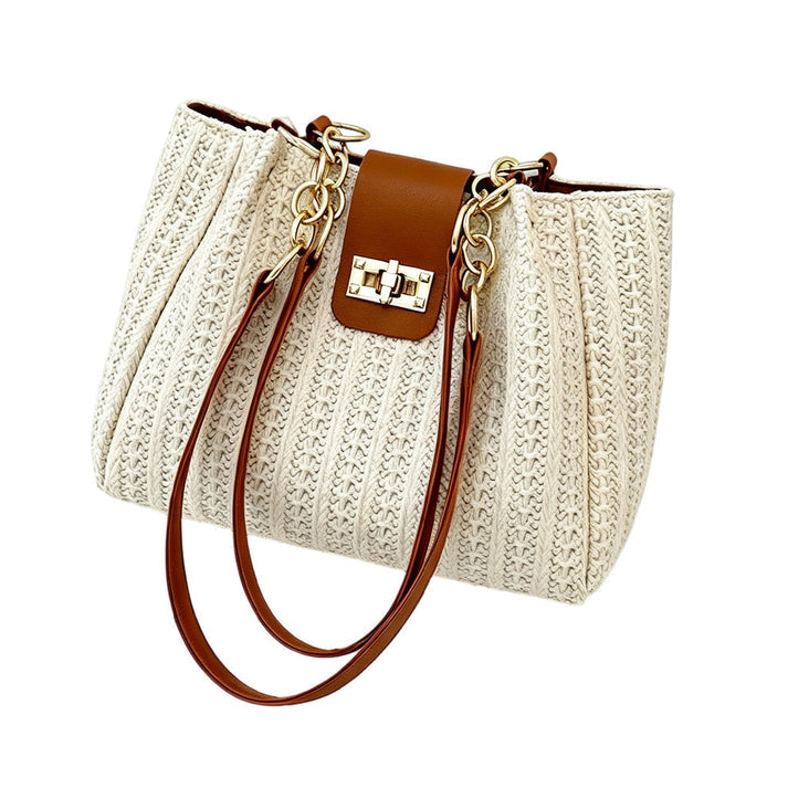 👜 Chic Woven Straw Shoulder Bag 🌿 | Stylish Faux Leather Trim | Perfect for Everyday & Vacation Looks ✨