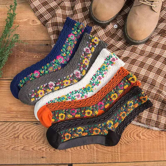 Vintage Embroidered Floral Socks