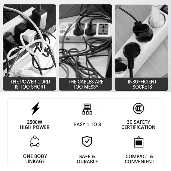 Rotatable Socket Converter One In Three 180 Degree Extension Plug