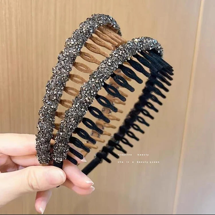 Vintage Rhinestone Flocked Headband （3Pcs / 1Set）